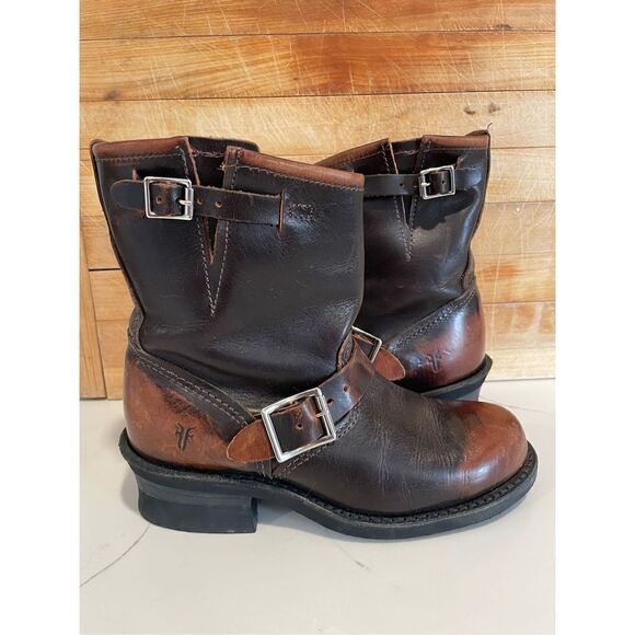 FRYE Smith Engineer Distressed Brown Leather Boots Women’s Sz 6 - Picture 5 of 13